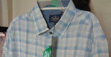 NWT NAT NAST Retro 50's Blue  White Shadow Plaid Button up 70 Silk Blend XL