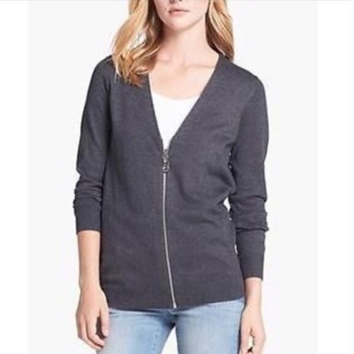 Giacca cardigan Michael Kors grigio maglia scollo a V logo zip pull - Foto 7 di 8