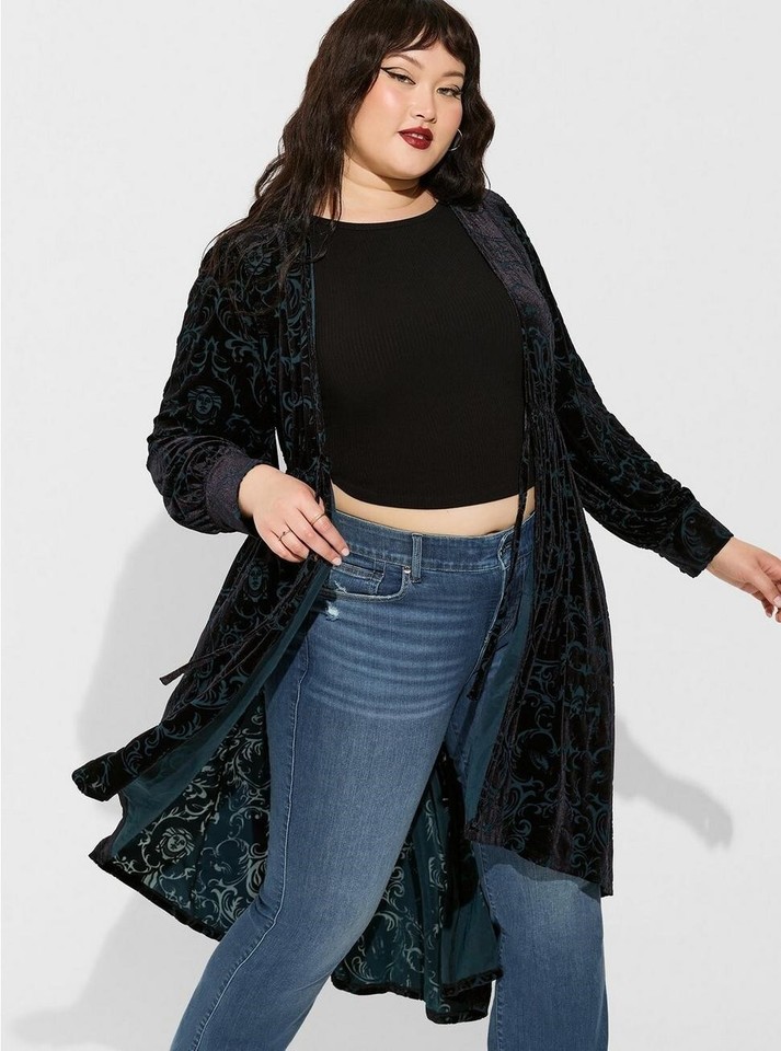 Torrid Disney Haunted Mansion Velvet Maxi Hi Lo Open Kimono Cape NWT