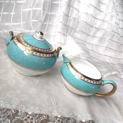 Wedgwood Ulander Powder Turquoise Creamer Sugar Pot Set | eBay