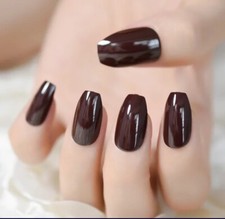 Dark Blood Red Brown Purple Press On Nails Goth alt glue on kit Coffin Medium