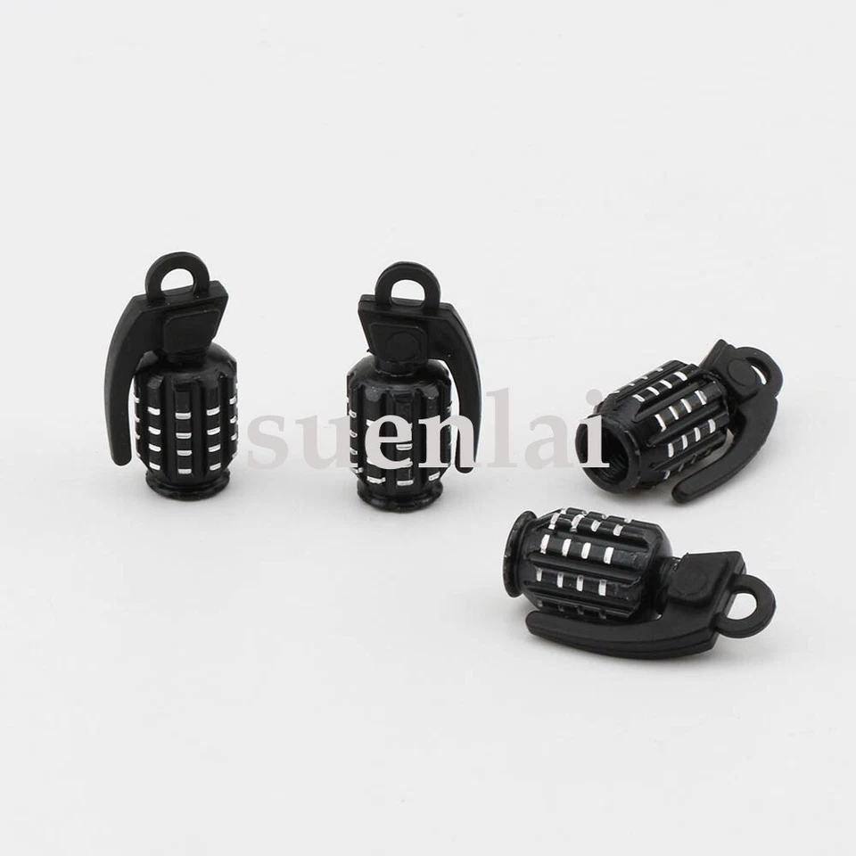 4pcs Black Grenade style Car Motorcycle Bike Tyre Tire Air Valve Dust Caps Stem — 第 4/4 张图片