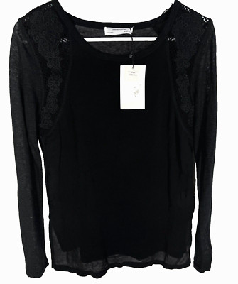 ZARA Shirt Size Small W & B Collection Black Floral Shoulder Womens NEW NWT