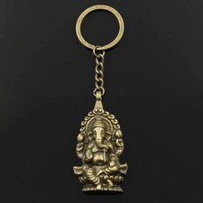 GANESHA KEYCHAIN Hindu Elephant God Bronze Tone Metal Charm Key Chain Ring NEW