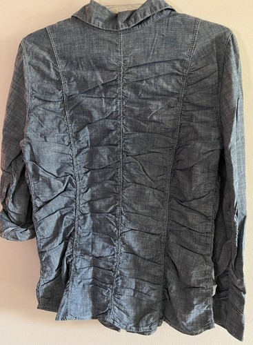 Camicia donna Style & Co taglia 4 blu denim cotten snap davanti manica arrotolata scollo a V - Foto 2 di 6