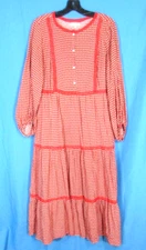MAX STUDIO Rust Red BOHO PRINT Challis LACE TRIM Tiered A-Line PEASANT DRESS M