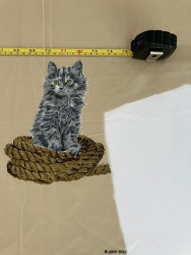 Vintage John Wolf CAT Decorative Fabric 74” x 34” (2 Yards) Tan Gray Cotton Rare - Picture 9 of 19