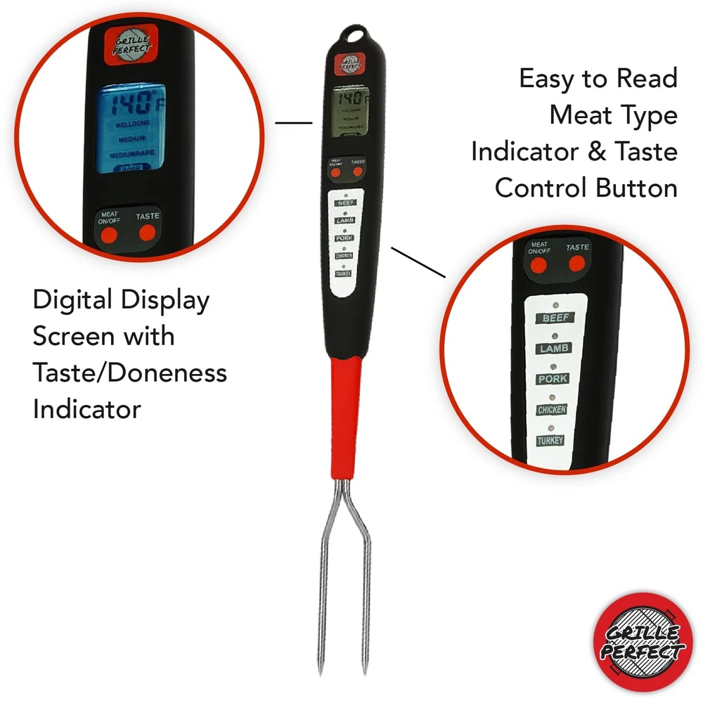 Digital Meat Thermometer Fork for Grilling and Barbecue Fast Read Black/Red