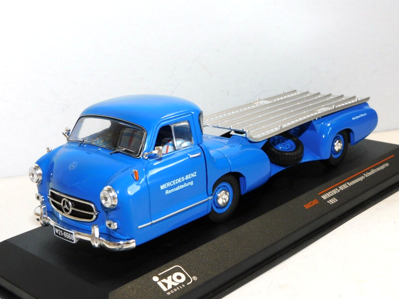 IXO MERCEDES-BENZ RENNWAGEN CAR TRANSPORTER BLUE 1955 1/43 RAC342