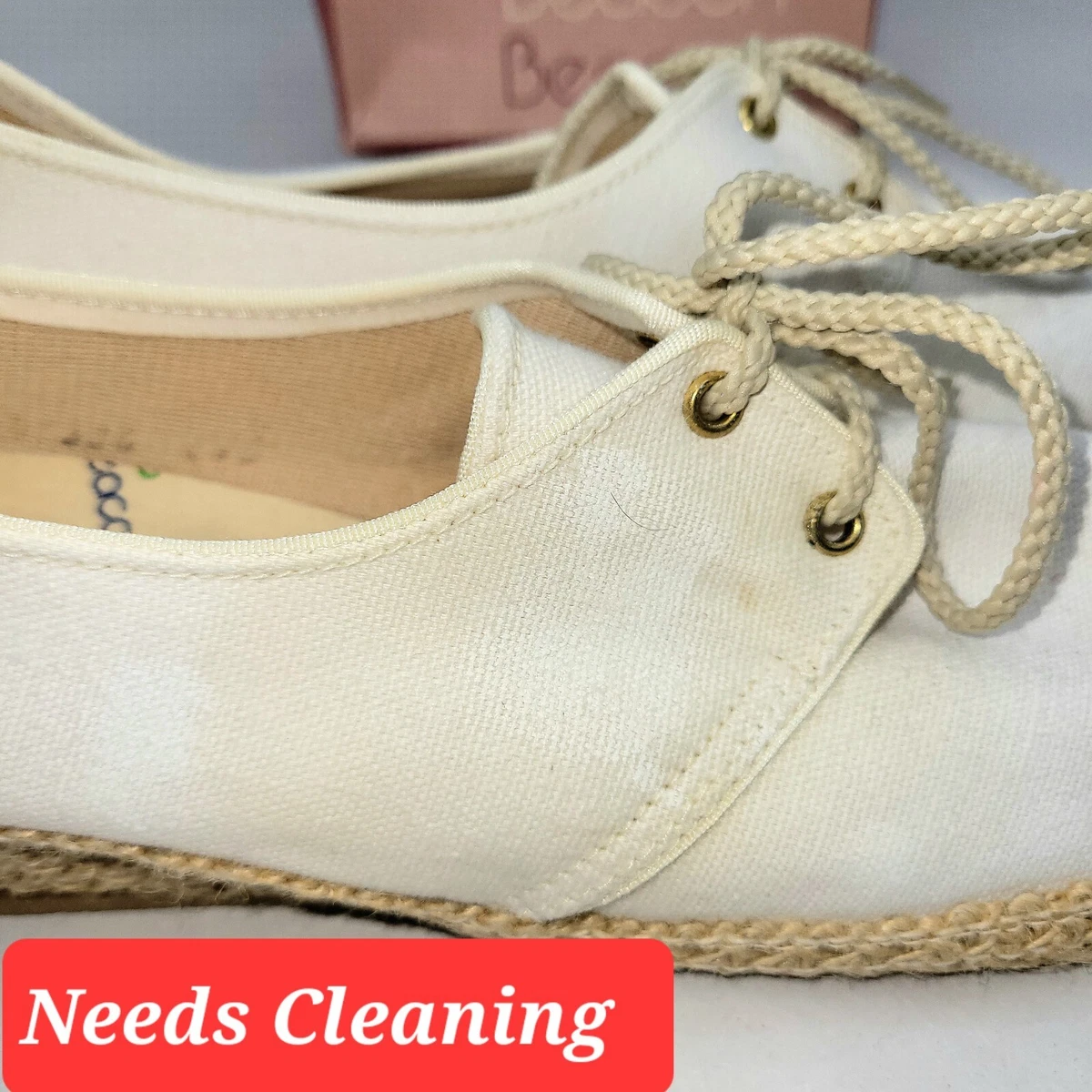 Vintage Beacon Wedge Lace Up Shoes 448 White Size 7M 2 Eye Tie Canvas