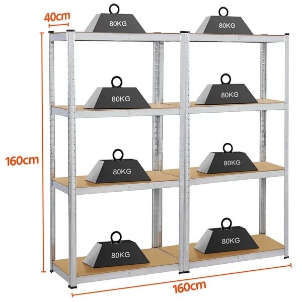 2 Scaffali a 4 Ripiani Metallo Zincato Scaffalatura Cucina Garage 80��40��160 cm - Immagine 2 di 4