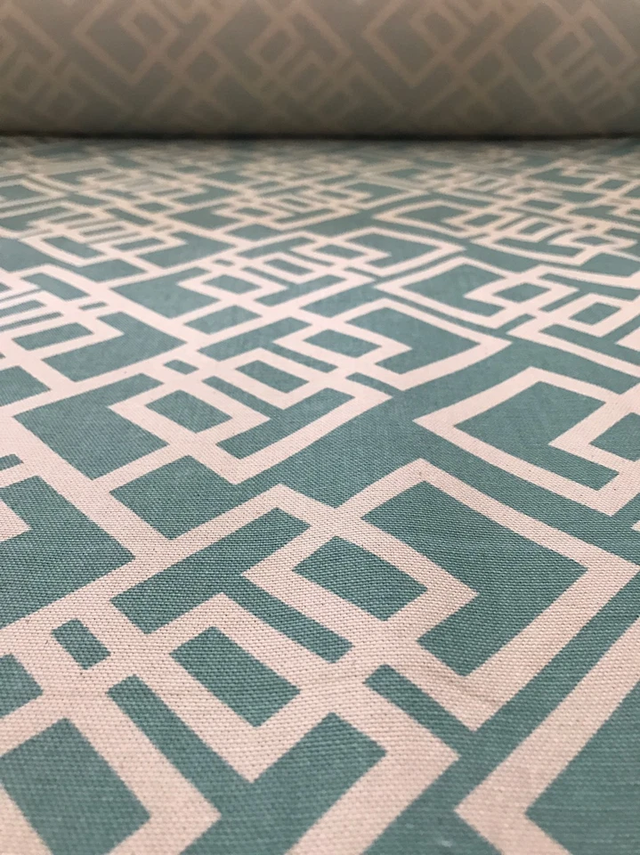 Premier Prints Geometric Aqua and Ivory Cotton Woven Fabric BY THE YARD - Image 3 of 3
