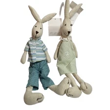One World Collection Medium Green Blue Rabbits Soft Toys Stoneleigh Flora