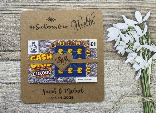 10X Personalised Scratchcard/Lottery Ticket Holders Wedding Lucky in Love LTH7c - Picture 4 of 4