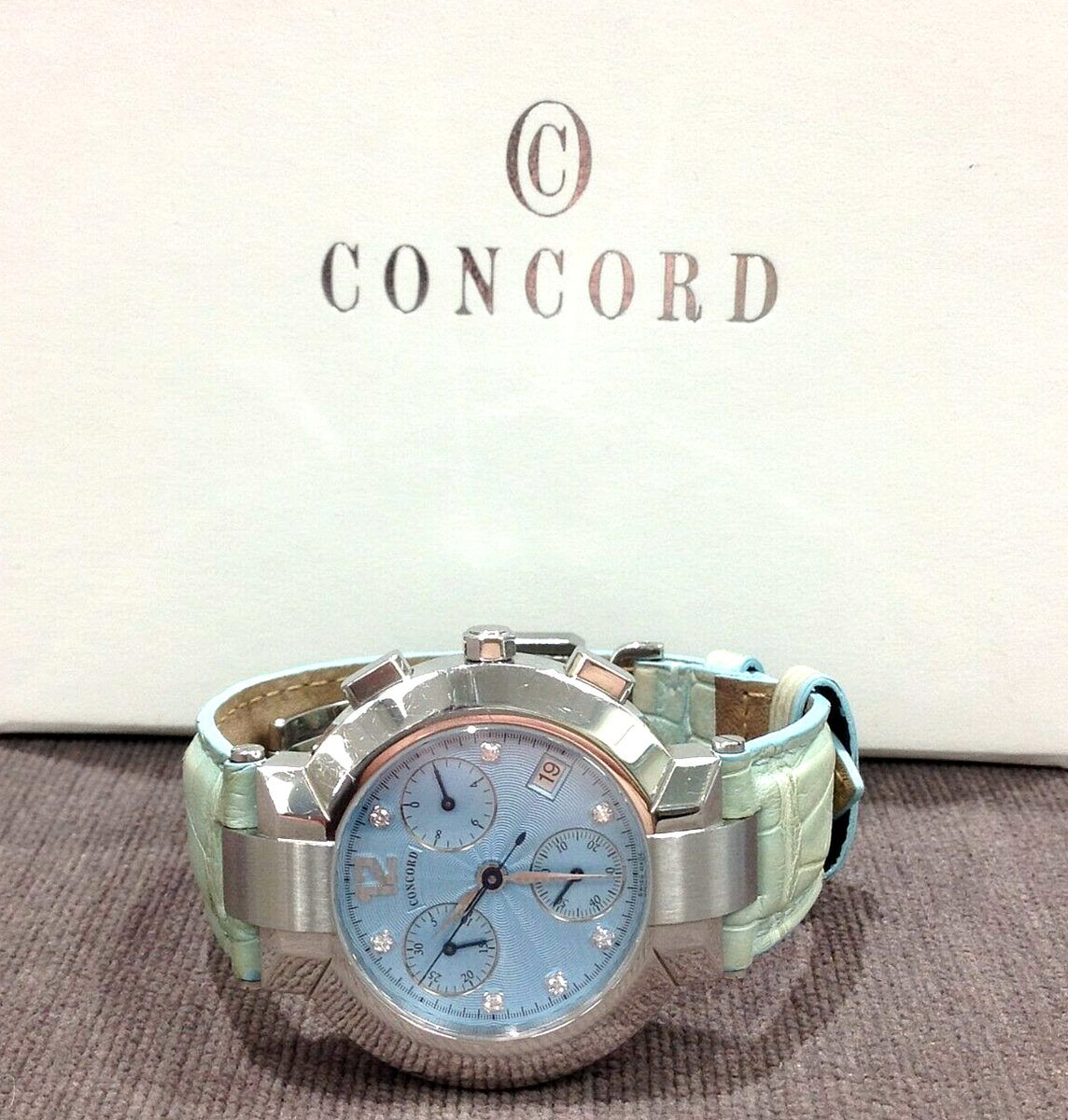 Concord La Scala Guilloche Blue Dial Diamond Dial Chrono  display picture 2