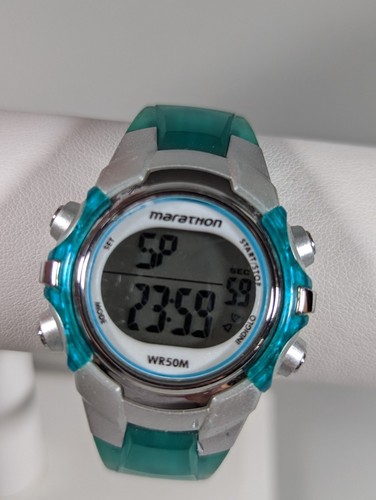 Marathon Digital Day Date Alarm Timer Indiglo Green Resin Band Watch New Battery - Picture 5 of 10