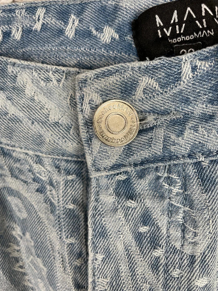 BOOHOOMAN AOP Men’s 32x32 Light Denim Blue Jeans Pants Hippie Festival - Image 4 of 4