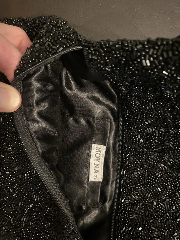 Bolso sin asas de muñeca Monya vintage con cuentas de herradura para mujer en negro/gris Foto 3 de 4