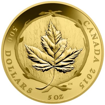 Goldmünze The Glorious Maple Leaf 2015 - Kanada - im Etui - 5 Oz PP - Bild 1 von 4