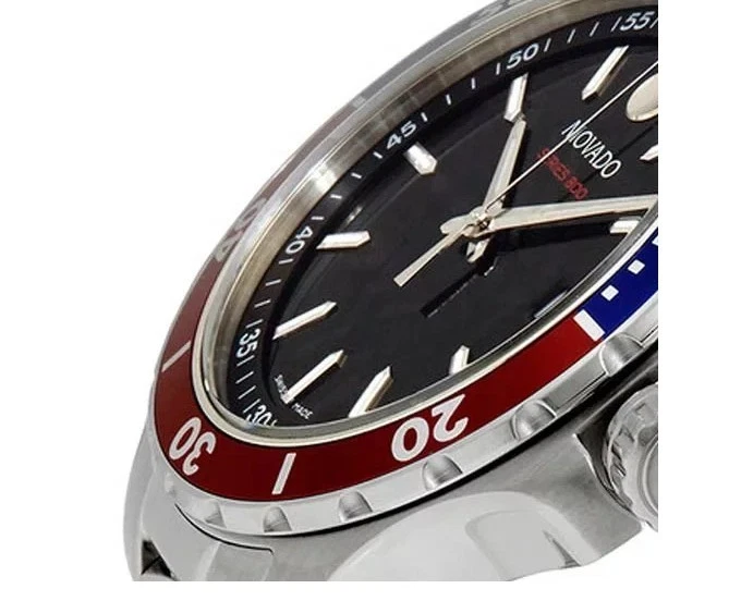 Кварцевые мужские часы MOVADO серии 800 с черным циферблатом и безелем Pepsi 2600152 новые - Изображение 3 из 4