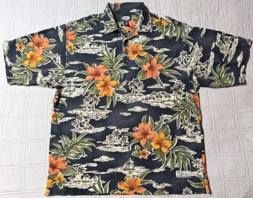 Tommy Bahama Floral Polo S/S Shirt Blk/Grn/Orng Men’s Size XL