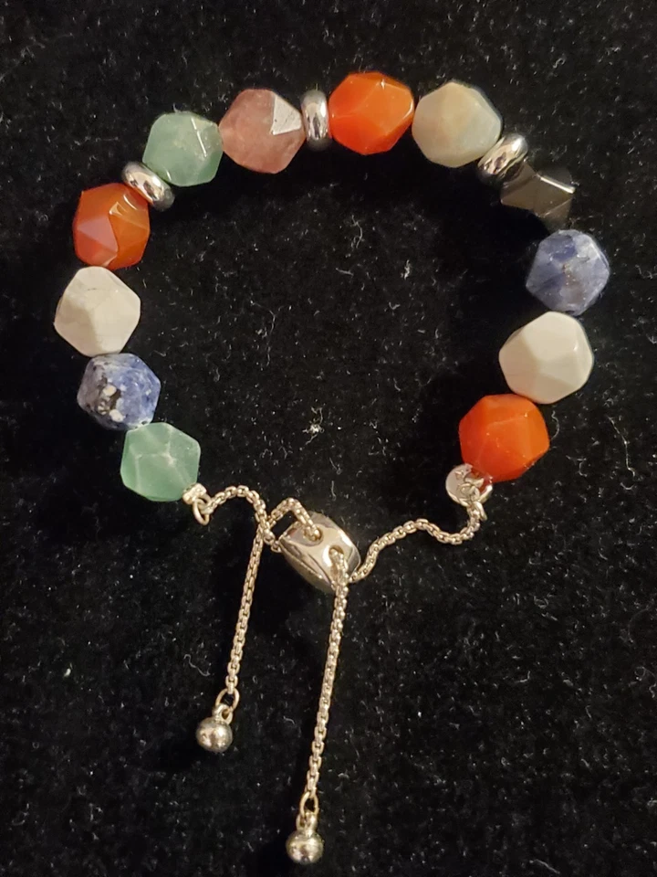 Brazalete de piedras preciosas La Cn enchapado en plata ajustable firmado 5 - 8 pulgadas Foto 2 de 4