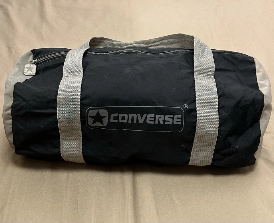 Bolso de Gimnasio Converse Vintage Negro/Gris Correas Lona con Cremallera Foto 3 de 4