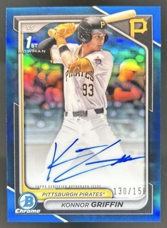 Bowman Draft Konnor Griffin 2024 cromo refractor azul automático 1er #/150 Piratas