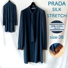 USED GOOD CONDITION PRADA SILK DRESS, STRETCH, SIZE 38, BLUE GOOD
