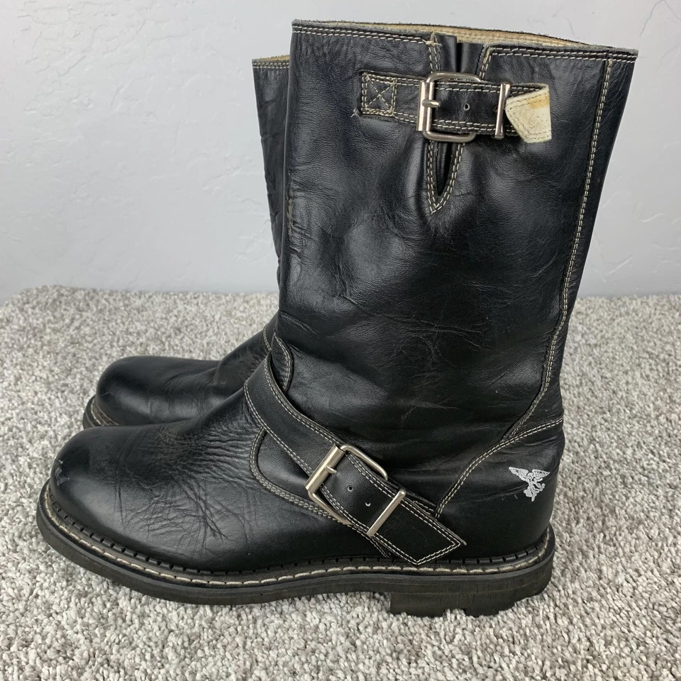 Botas de Ingeniero John Fluevog Para Hombre Talla 13 Cuero Motocicleta Motociclista Correa Suela Foto 3 de 4