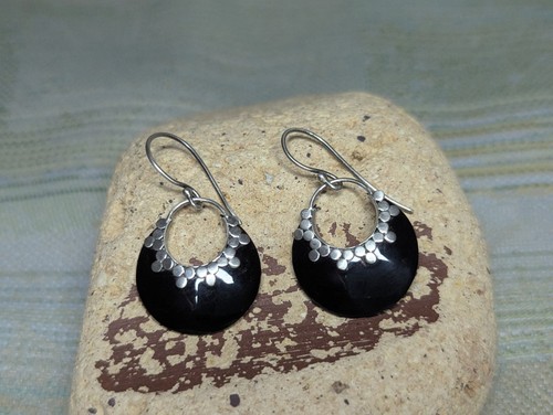 2x Sterling Silver 925 NIELO ENAMEL Black DROP EARRINGS Lot 2 pair VINTAGE NICE - Picture 15 of 18