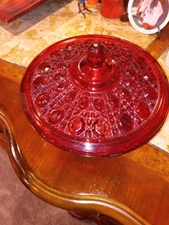 HTF VTG Indiana Glass Ruby Red Lidded Dish Windsor Button Covered Candy Bowl