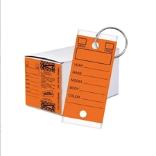 250 Orange Versa-Tags Self-Protecting Car Dealership Key Tags with Rings