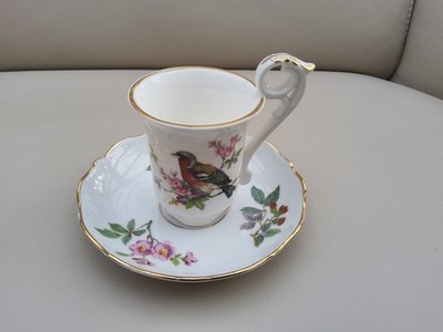 Porzellan Mokkatasse 2tlg. MPM Saxonia Meissen 24 Karat Gold 1994 Buchfink 
