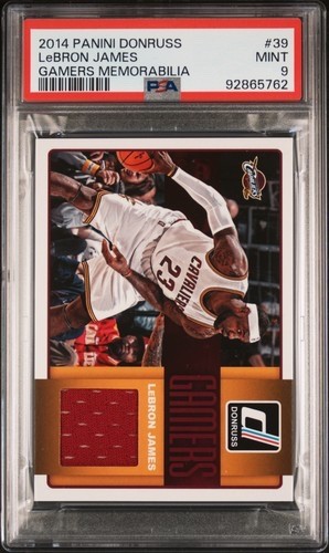 LEBRON JAMES GAME-WORN JERSEY PATCH 2014 Panini Donruss Gamers Memorabilia PSA 9