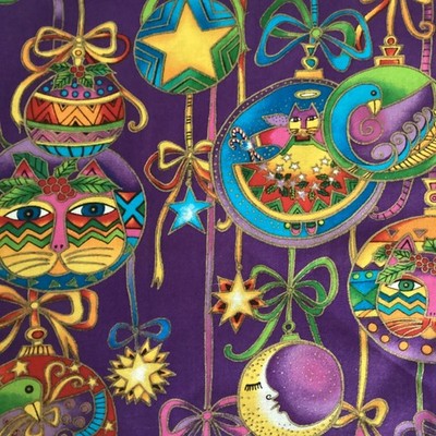 Laurel Burch Fabric remnant Cats and Christmas colorful 45x41 vintage