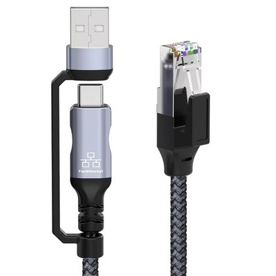 1.8M USB-A/Type-C to RJ45 Ethernet Cable 100Mbps for Laptop, Phone, Tablet NEW