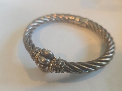 Flli Menegatti Italian Cuff Cable Bracelet in Sterling Silver 925 Caviar Style