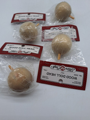 4 Wood Doll Head Fibre Craft  1 3/4 inch Doll Making Parts #3303 Plain Vintage