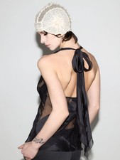 Cravatta Kristina Ti Silk Halter Top nera stampa grafica senza schienale IT 40