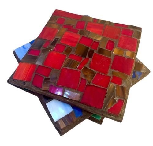 Set Of 3 Mosaic Tile Color Block Trivet Hot Plate Coasters Red Green Blue 4”x4” - Picture 9 of 15