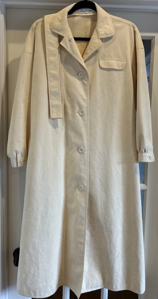 Conjunto Halston Vintage-Abrigo Ultragamuza Crema Con Cinturón Y Falda A Juego Años 70 Foto 2 de 4