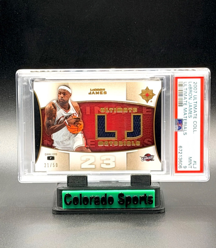 LEBRON JAMES 2007-08 UD Ultimate Dual Game-Worn Patch Materials Gold 21/50 PSA 9