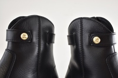 Chanel 24K Black Calfskin Leather Pearl CC Logo Western Short