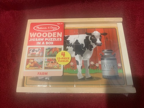 Melissa & Doug Farm 4-in-1 Wooden Jigsaw Puzzles in a Storage Box (48 pcs total)