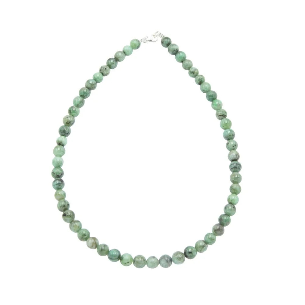 Collier émeraude véritable, bijoux lithothérapie pierres boules 8mm vert