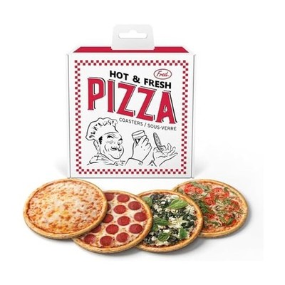Genuine Fred HOT and Fresh Pizza Coasters, Set of 4 Realistic Pizza Style Dri...