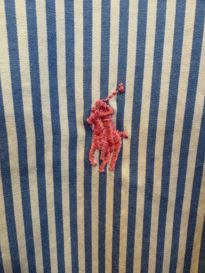 Camisa Ralph Lauren Para Hombre XL Azul Rayas 100% Algodón Botón Delantero Manga Larga Foto 4 de 4