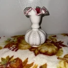 Fenton ruffled vase pink peach glass beaded melon vase Ruffle rim vtg fenton