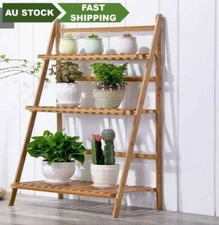 BAMBOO FOLDING 3-TIER LADDER SHELF BOOK PLANT SHELF MULTIPLE USE STRONG ELEGANT